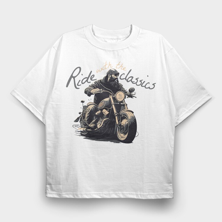 Motorcycle With Rider Ride With the Classics, Tricou Oversize Barbati (Unisex)
