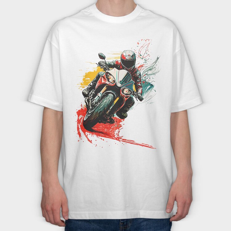 Colorful Explosion Sports Motorcycle Rider, Tricou Oversize Barbati (Unisex)