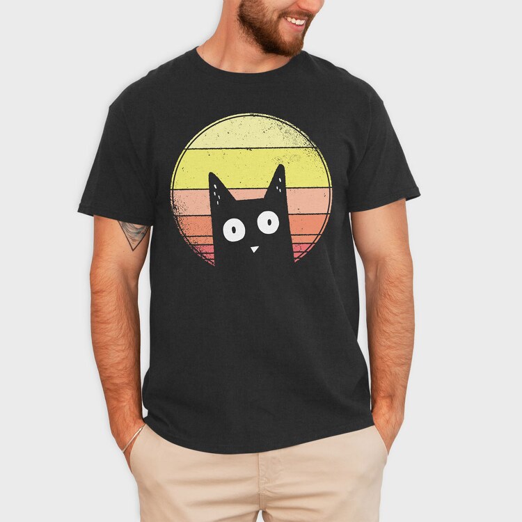Vintage Sunset Cat, Tricou Barbati (Unisex)