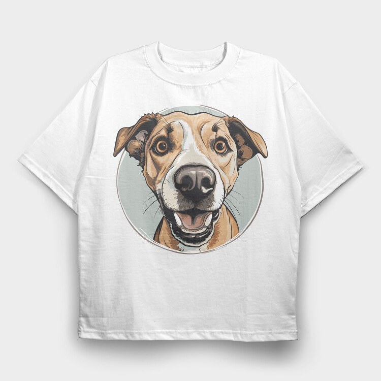 Joyful Dog Portrait, Tricou Oversize Barbati (Unisex)