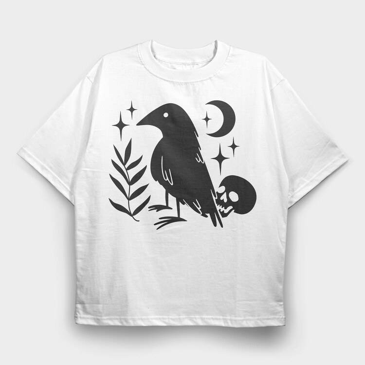 Night Raven And Skull Mug, Tricou Oversize Barbati (Unisex)