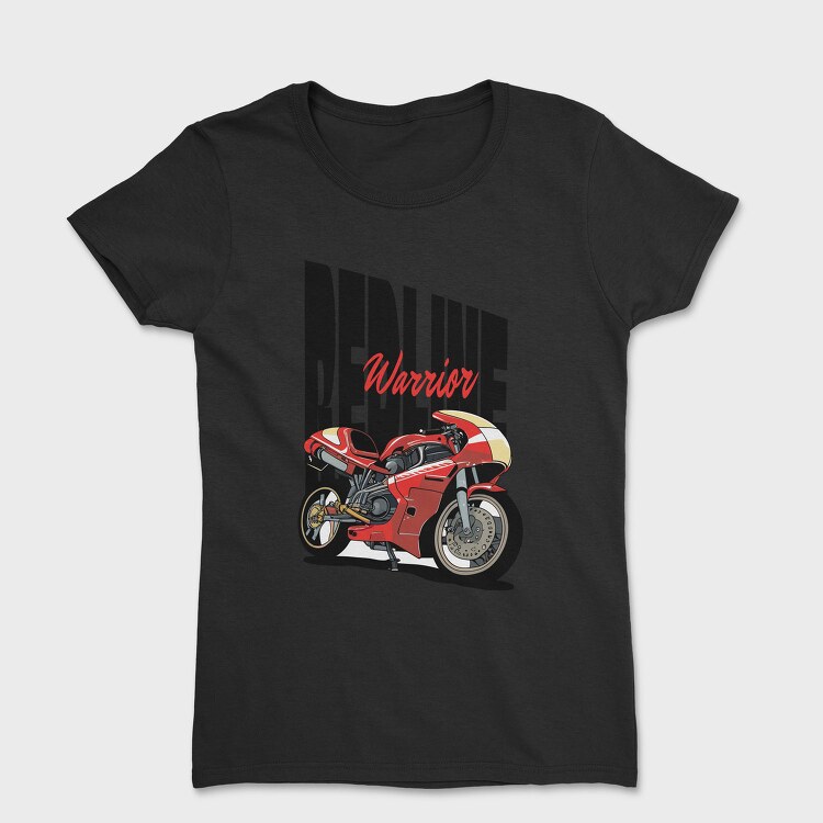 Anime Style Motorcycle Drawing Phrase Redline Warrior, Tricou Femei