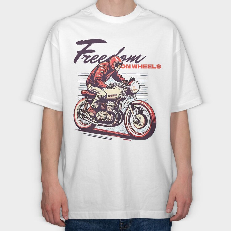 Freedom on Wheels Motorcycle Retro, Tricou Oversize Barbati (Unisex)