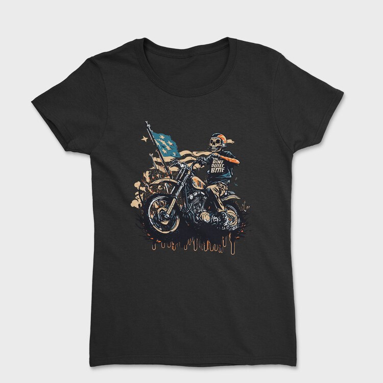 American Flag Skeleton Motocross Motorcycle, Tricou Femei