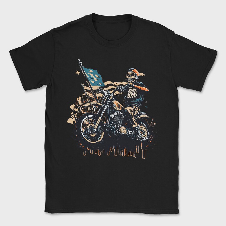 American Flag Skeleton Motocross Motorcycle, Tricou Barbati (Unisex)