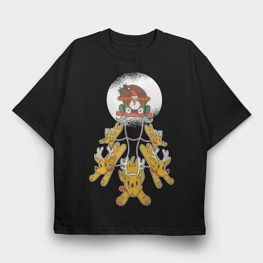 Santa Sleigh Reindeer, Tricou Oversize Barbati (Unisex)