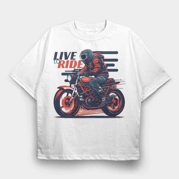 Live to Live MotorcycleArt RetroStyle, Tricou Oversize Barbati (Unisex)