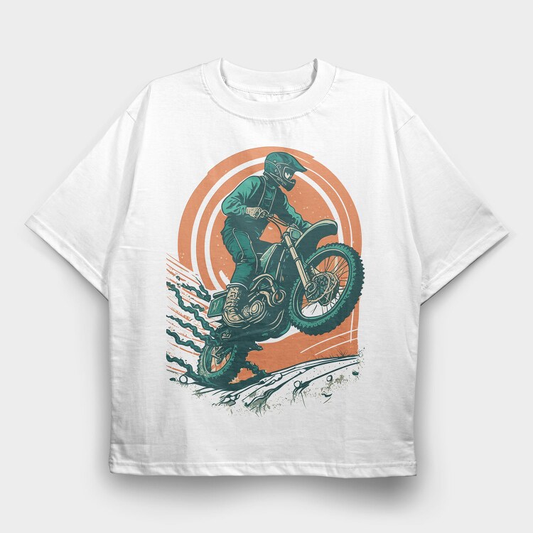 Biker Jumping Motocross Motorcycle, Tricou Oversize Barbati (Unisex)