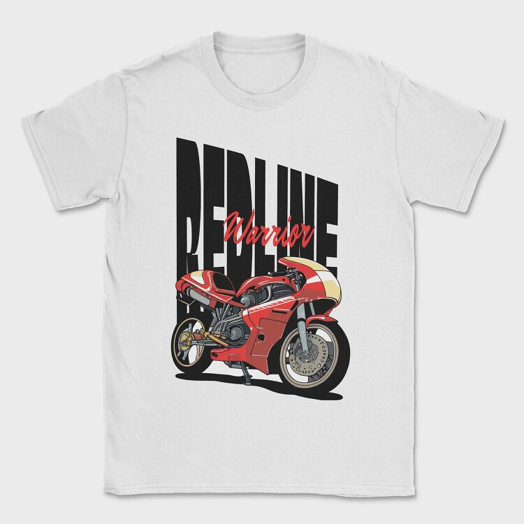 Anime Style Motorcycle Drawing Phrase Redline Warrior, Tricou Barbati (Unisex)