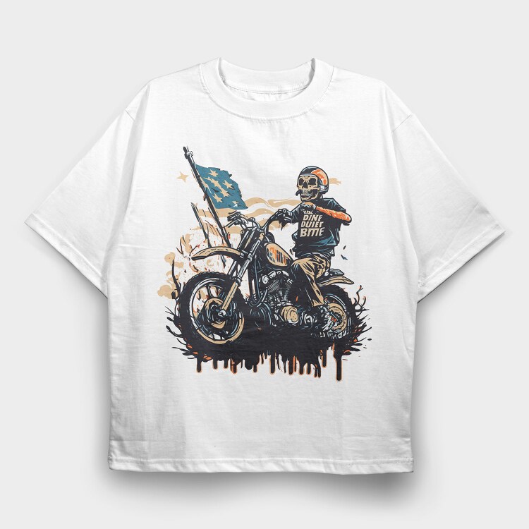 American Flag Skeleton Motocross Motorcycle, Tricou Oversize Barbati (Unisex)