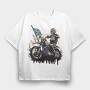 American Flag Skeleton Motocross Motorcycle, Tricou Oversize Barbati (Unisex)