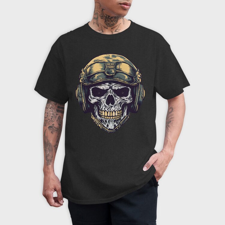 Skull Military Helmet, Tricou Barbati (Unisex)