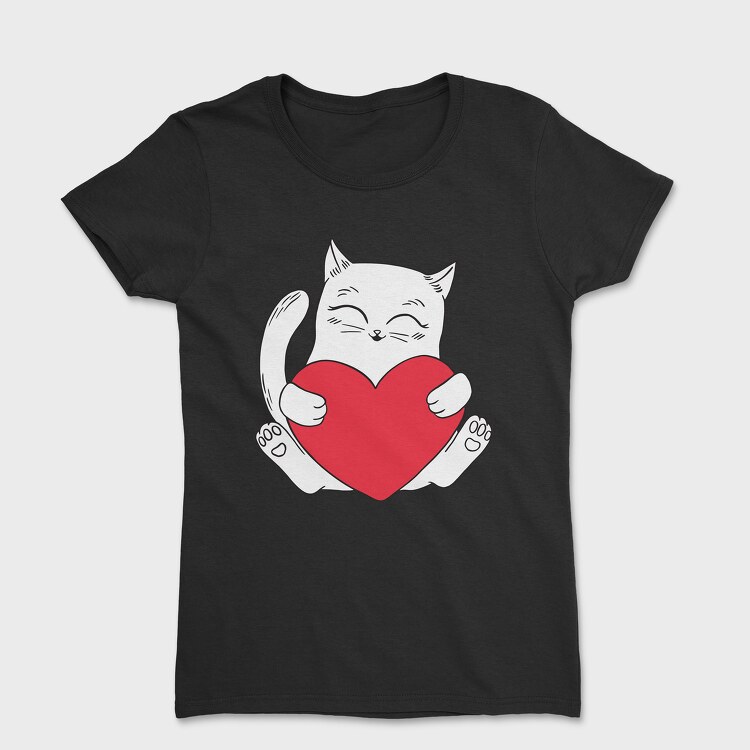 Cat Holding Heart, Tricou Femei