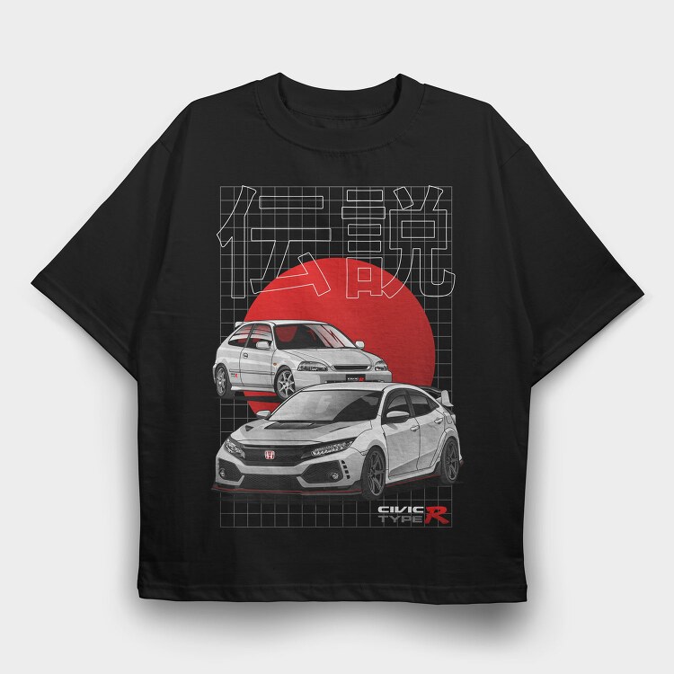 Honda Civic type R, Tricou Oversize Barbati (Unisex)