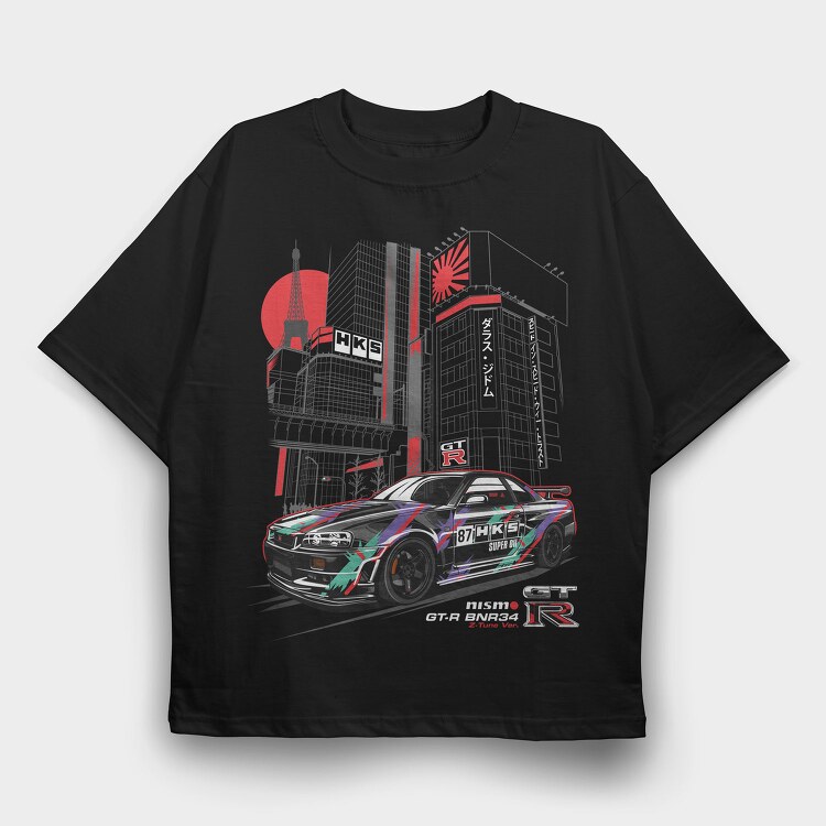HKS R34, Tricou Oversize Barbati (Unisex)