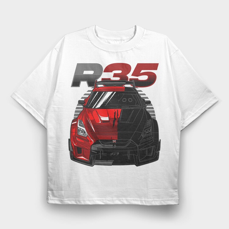 GTR R35 Liberty Walk Silhouette, Tricou Oversize Barbati (Unisex)