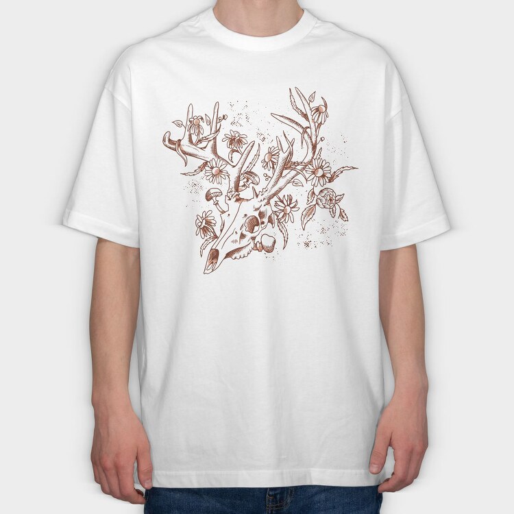 Deer Skull Nature, Tricou Oversize Barbati (Unisex)