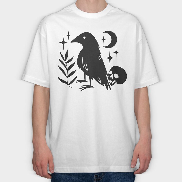 Night Raven And Skull Mug, Tricou Oversize Barbati (Unisex)