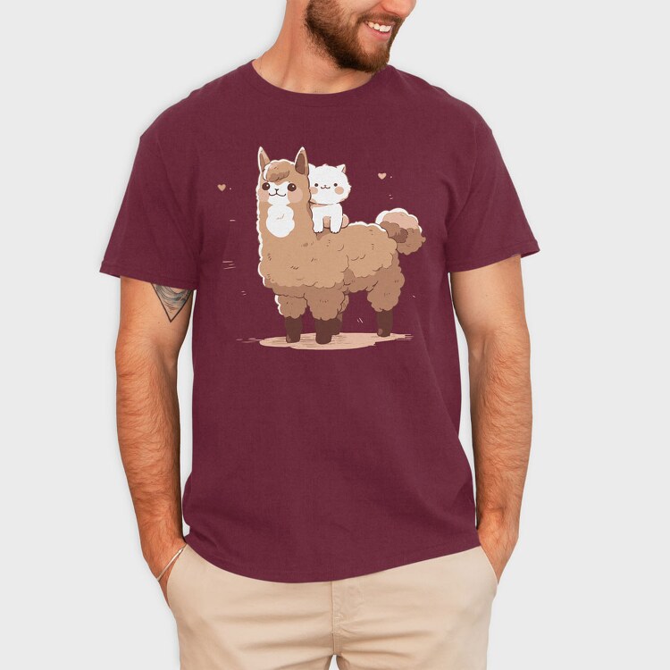Cute Lama and Cat, Tricou Barbati (Unisex)