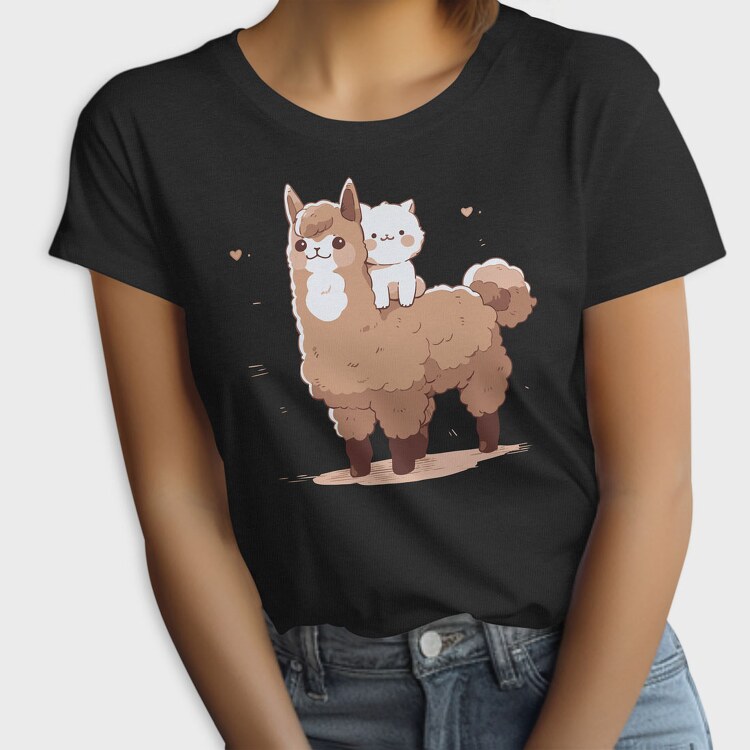 Cute Lama and Cat, Tricou Femei