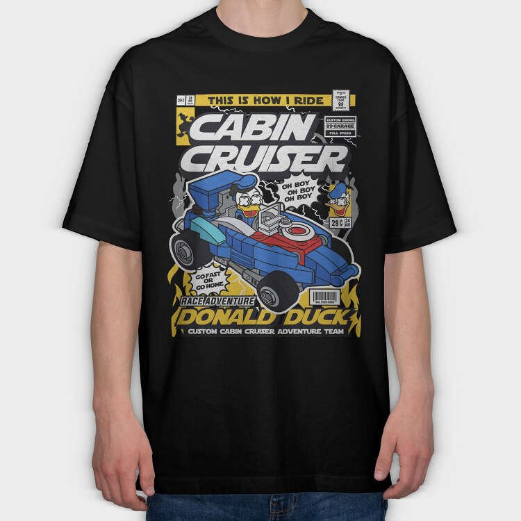 Donald Duck Racer, Tricou Oversize Barbati (Unisex)