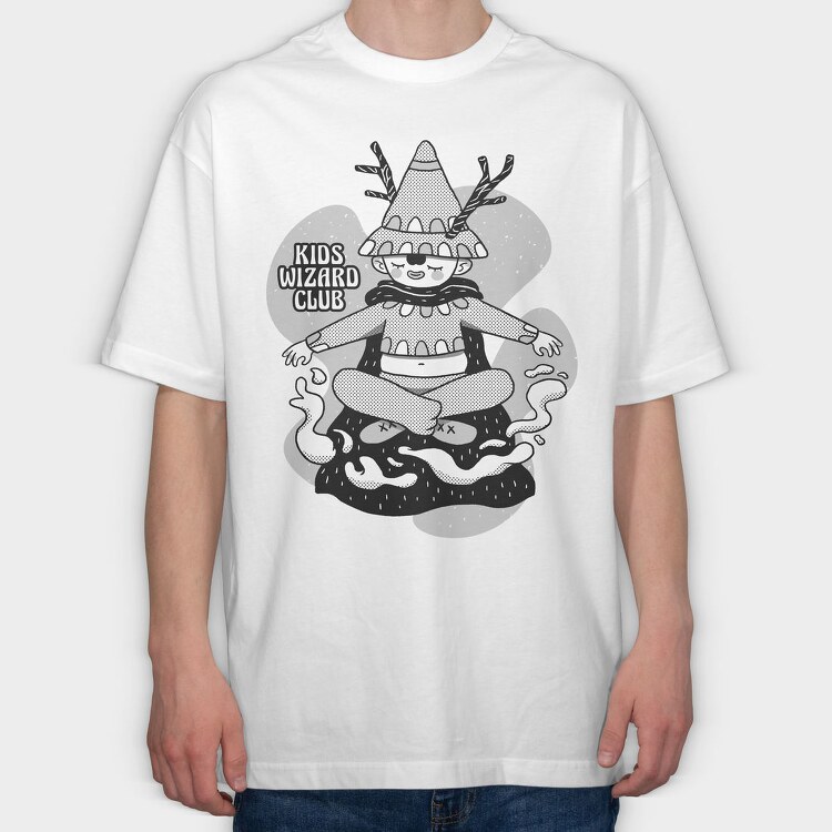Cartoon Wizard Kid Fantasy Kids Club, Tricou Oversize Barbati (Unisex)