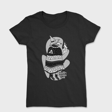 Cartoon Wizard Wolf Fantasy Grumpy Club, Tricou Femei
