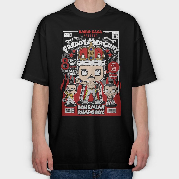 Funko Freddy Mercury Rock King, Tricou Oversize Barbati (Unisex)