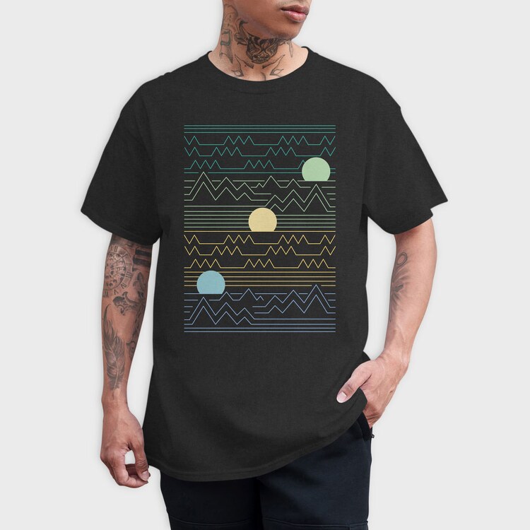 Lineart Sunset Landscape, Tricou Barbati (Unisex)