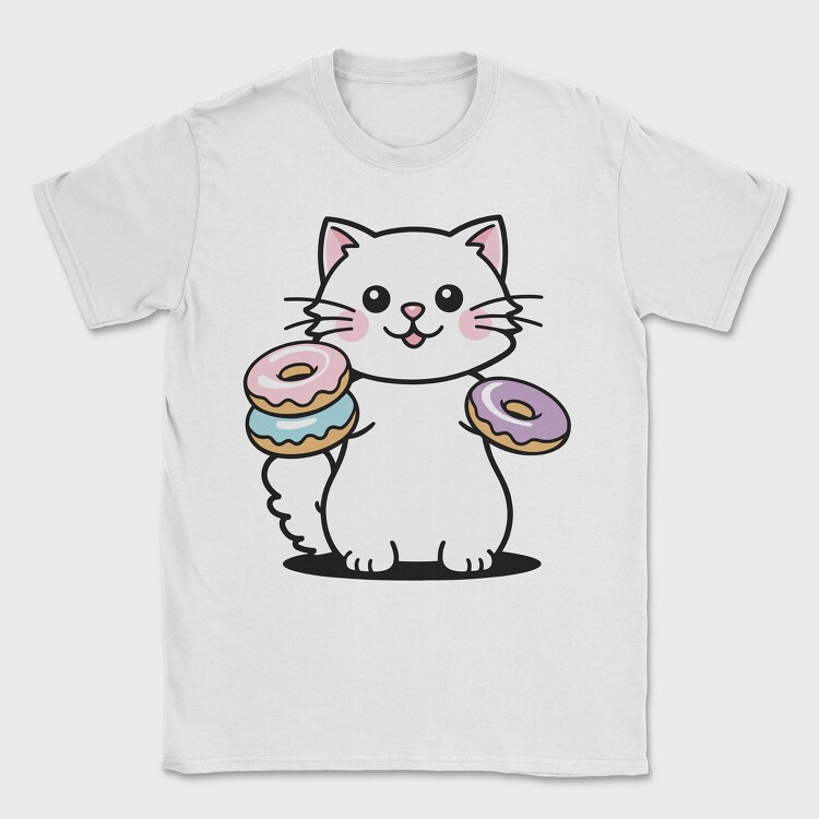 Cat And Donuts White Kitty, Tricou Barbati (Unisex)