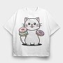 Cat And Donuts White Kitty, Tricou Oversize Barbati (Unisex)