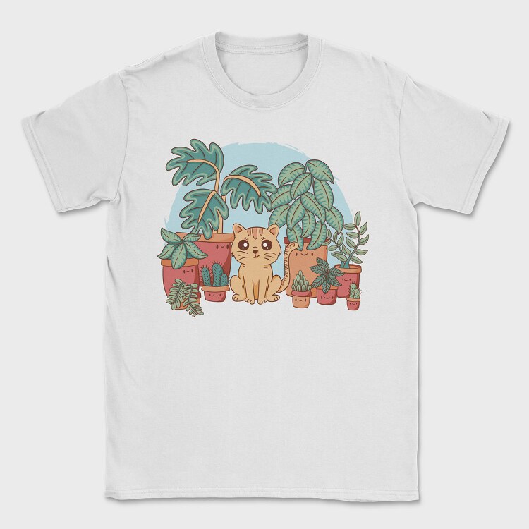 Cat And Plants, Tricou Barbati (Unisex)