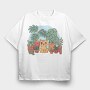 Cat And Plants, Tricou Oversize Barbati (Unisex)