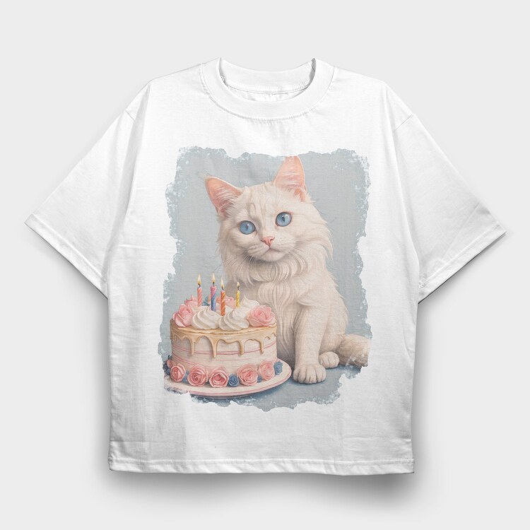Cat Birthday Party B Day Kitten, Tricou Oversize Barbati (Unisex)