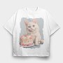 Cat Birthday Party B Day Kitten, Tricou Oversize Barbati (Unisex)