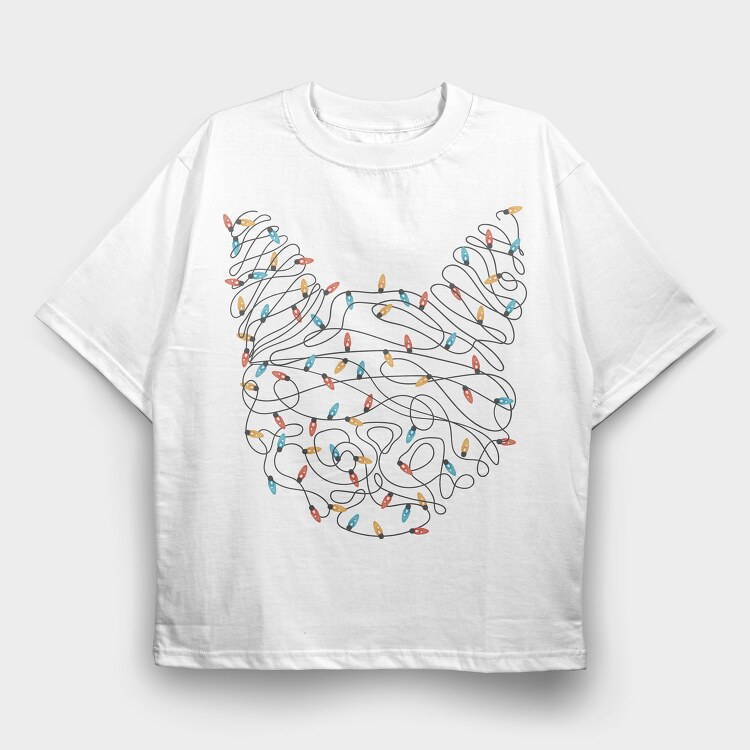 Cat Christmas Lights Silhouette With, Tricou Oversize Barbati (Unisex)