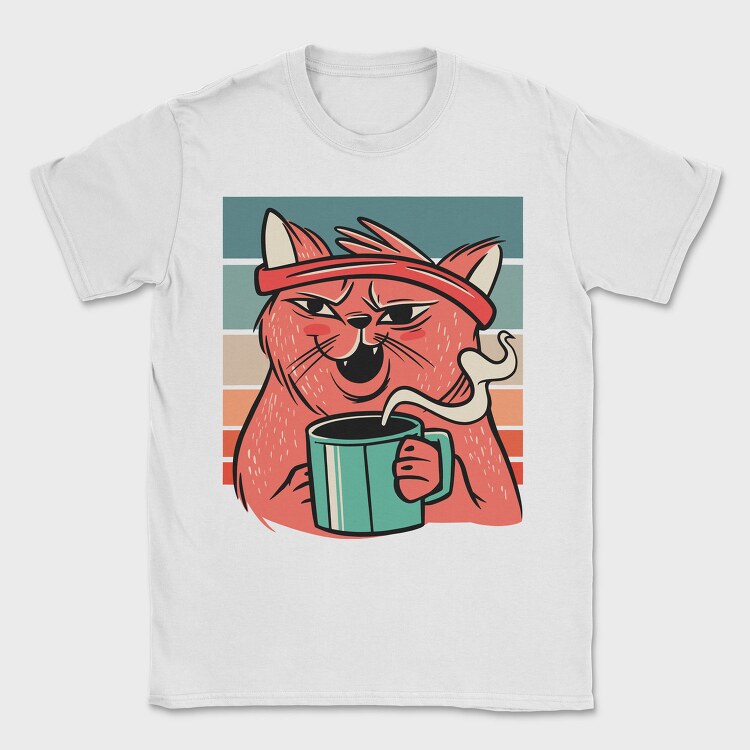 Cat Drinking Coffee (2), Tricou Barbati (Unisex)