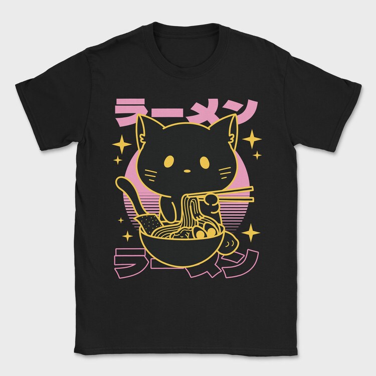 Cat Eating Ramen Food Retro, Tricou Barbati (Unisex)
