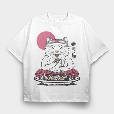 Cat Eating Sushi Sushi, Tricou Oversize Barbati (Unisex)