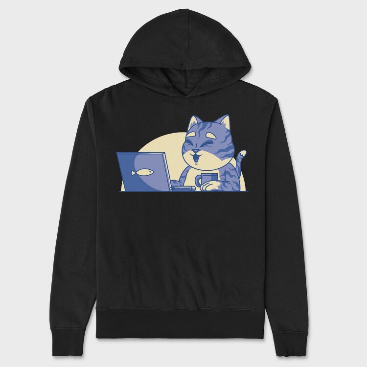 Cat In Front Of Computer, Hanorac Oversize Barbati (Unisex)