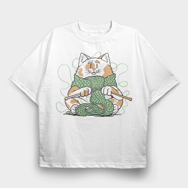 Cat Knitting Scarf Weave, Tricou Oversize Barbati (Unisex)