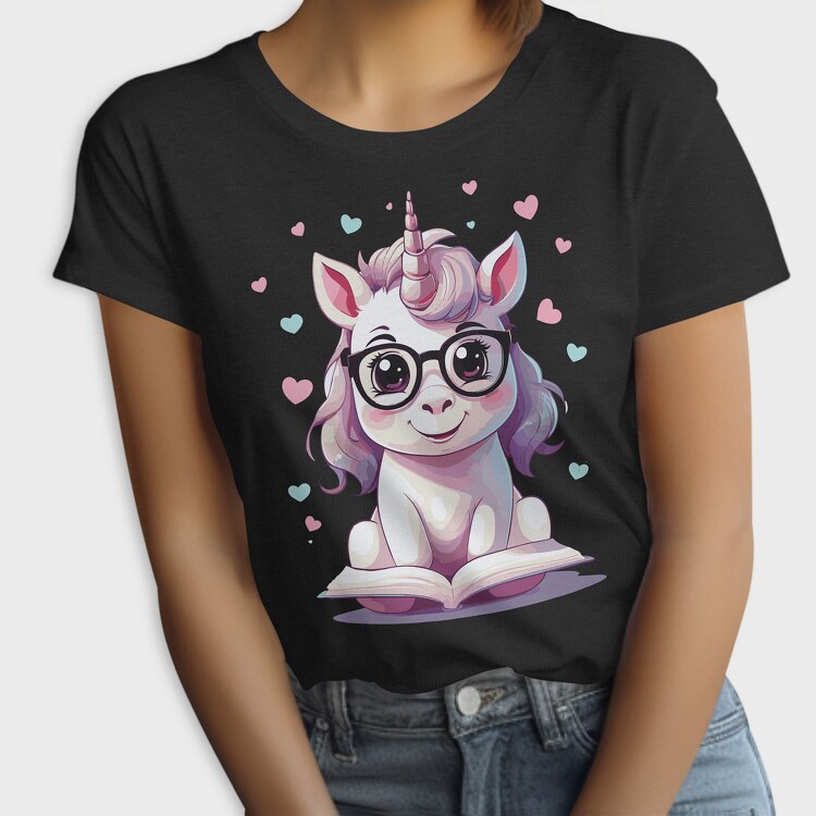 Cute Unicorn Reading, Tricou Femei