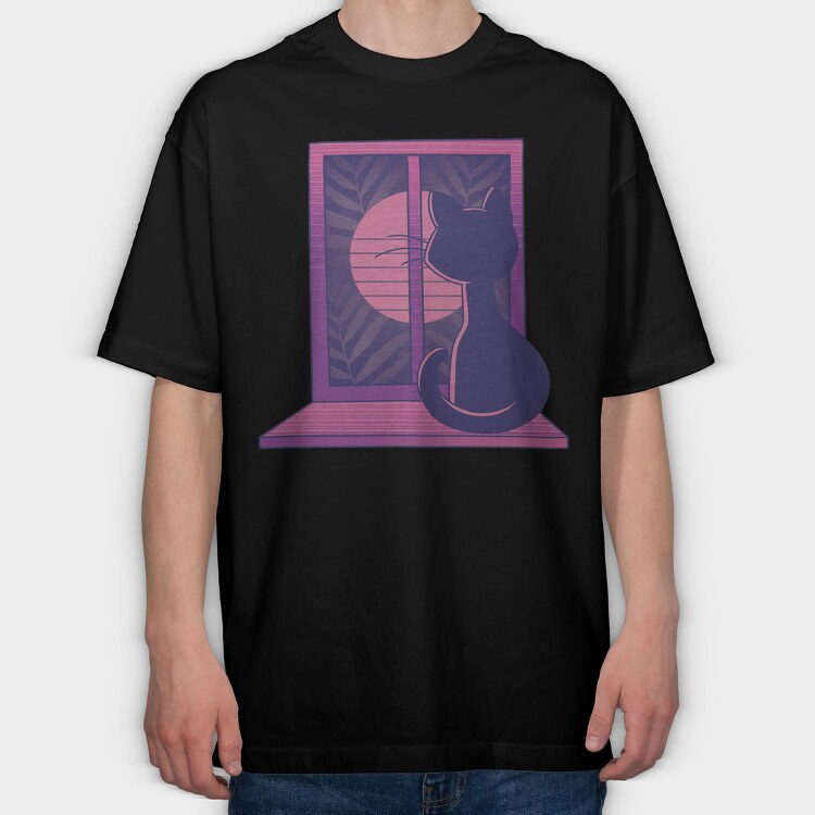 Cat In Window, Tricou Oversize Barbati (Unisex)
