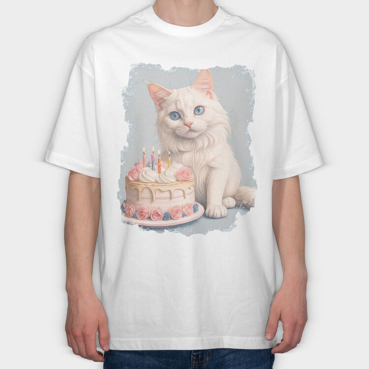 Cat Birthday Party B Day Kitten, Tricou Oversize Barbati (Unisex)