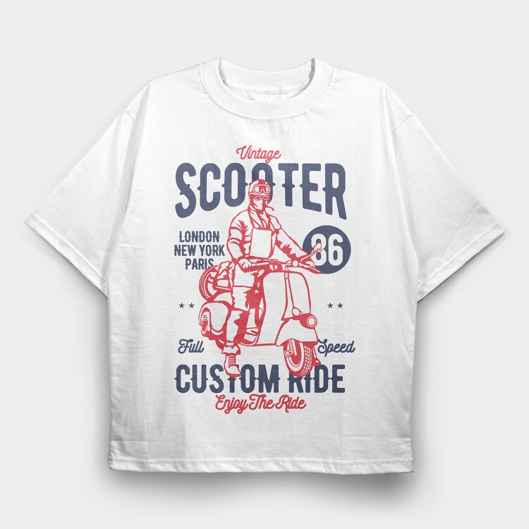 Vintage Scooter, Tricou Oversize Barbati (Unisex)