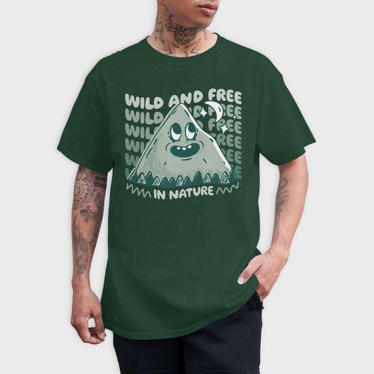 Wild and Free Mountain Cartoon, Tricou Barbati (Unisex)