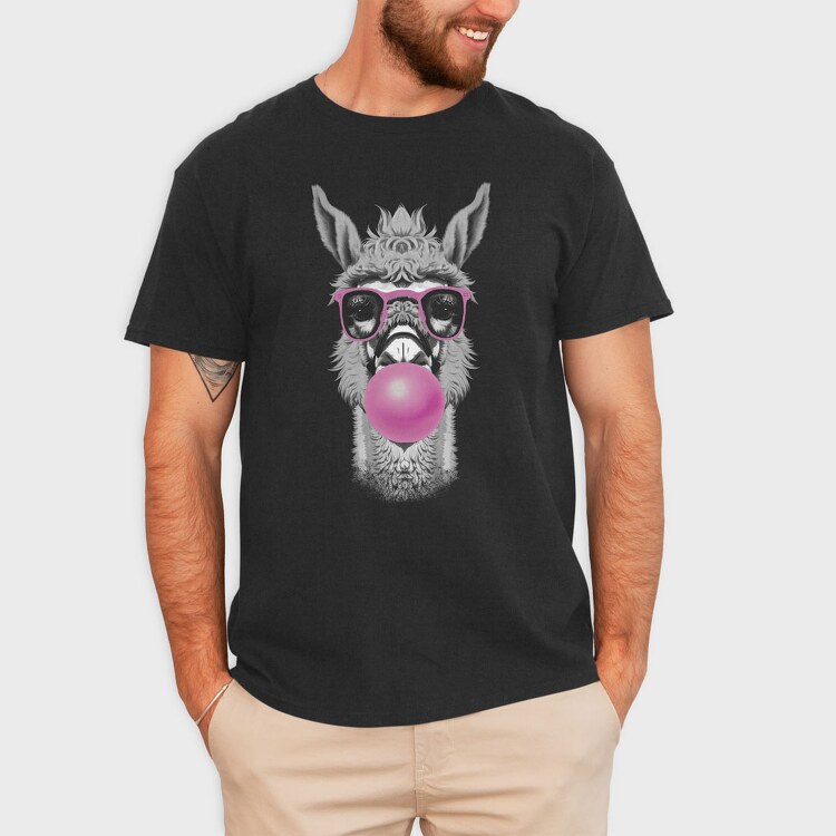 Llama Monochrome Bubblegum, Tricou Barbati (Unisex)