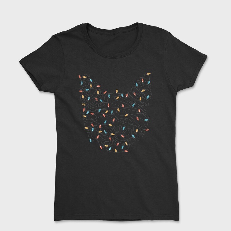 Cat Christmas Lights Silhouette With, Tricou Femei