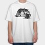 Cat And Coffee, Tricou Oversize Barbati (Unisex)