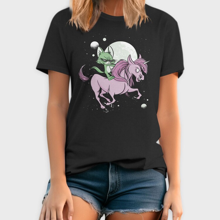 Green Cat Riding Unicorn, Tricou Barbati (Unisex)